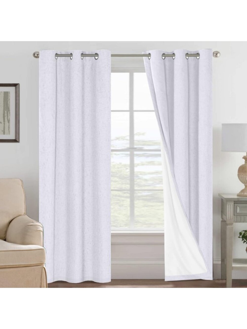 100% Blackout Burlap Curtains with Thermal Insulation, Grommet Top Drapes (2